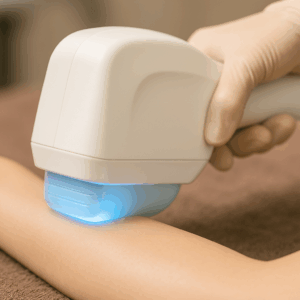 医療脱毛の冷却ヘッドが肌に触れている施術中の様子